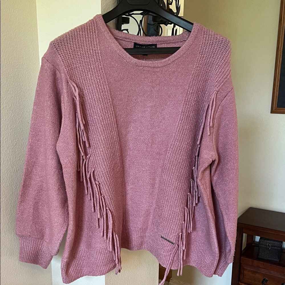 Adrienne Vittadini Mauve Sweater with Fringe